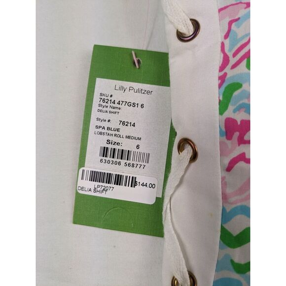 LILLY PULITZER Size 6 Lobstah Roll Dress "Delia"Lace Up Lobster Print Womens Nwt - Picture 2 of 11